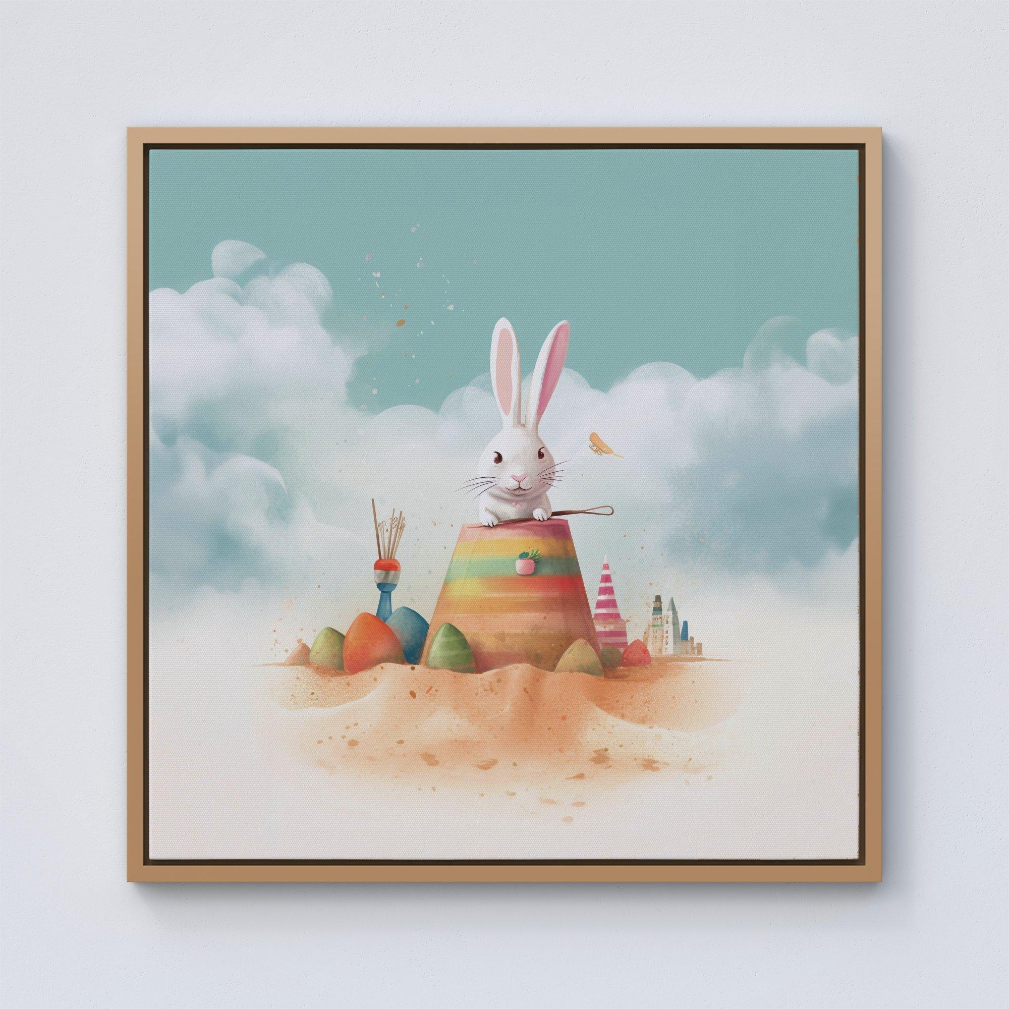 White Rabbit On A Beach Holiday Framed Canvas